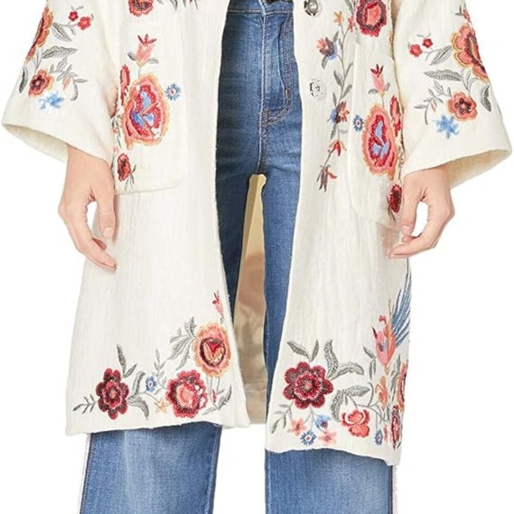 Biya by Johnny Was Women's Wool Blend Jacket with Embroidery Detail XL